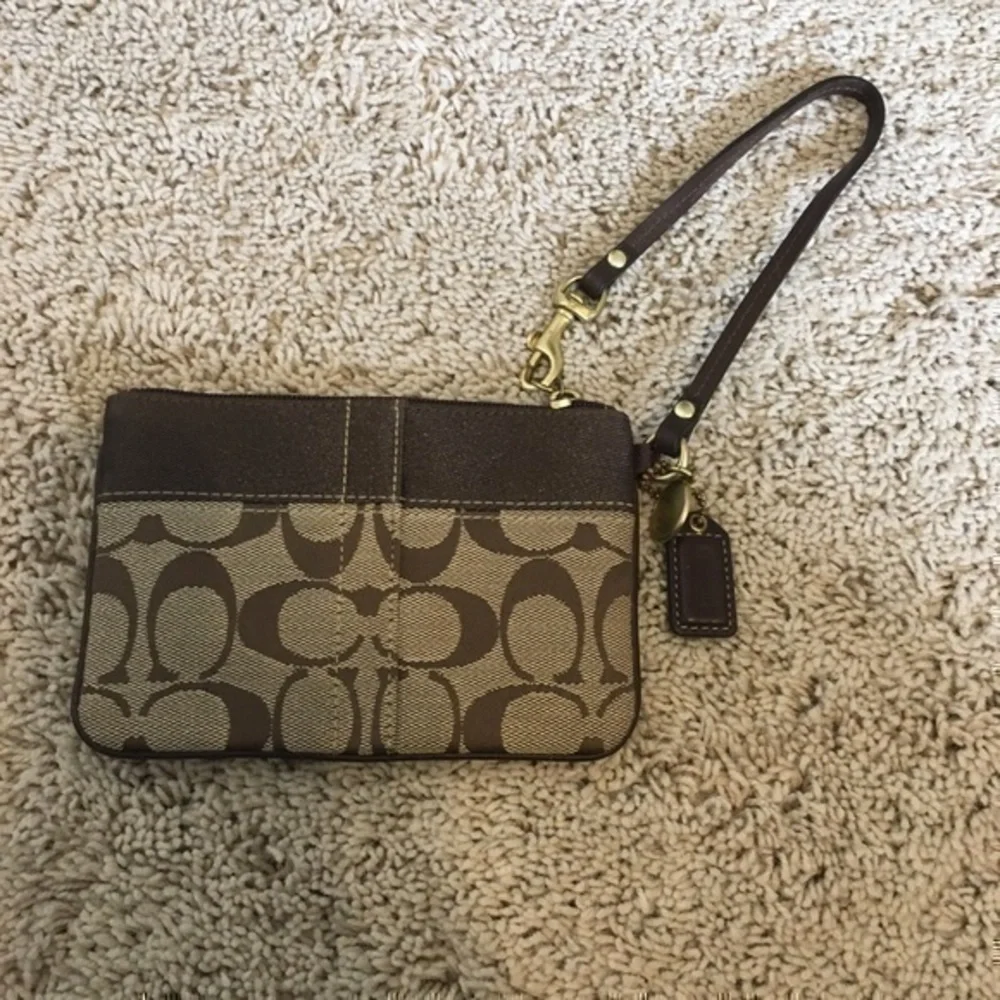 Coach Khaki signature stripe wristlet